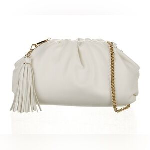 Understated Leather Crescent Clutch/Crossbody Bag in Ivory
